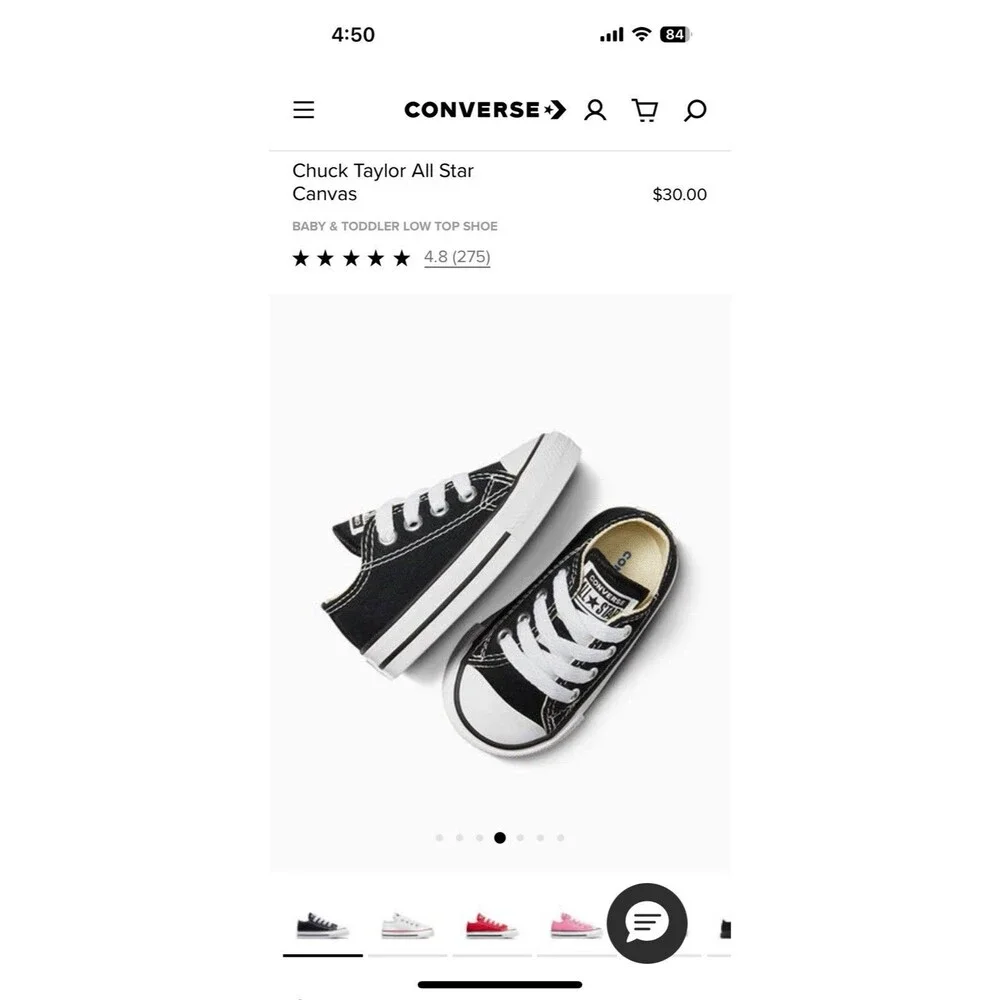 New Converse Infant Child Black Low Top Chucks Size 6 Retail $30